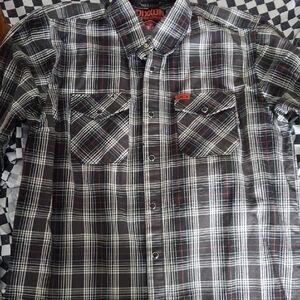 DIXXON Black Plaid Button-Down Shirt with White & Red Accents